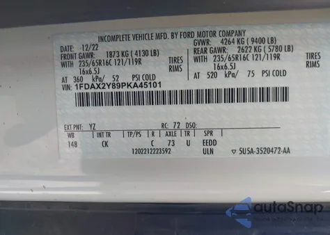 2023 Ford Transit-350 Passenger Van Xlt из США, поврежденный, VIN 1FDAX2Y89PKA45101